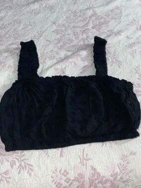 aerie Black Ruffled Square-Neck Crop Top